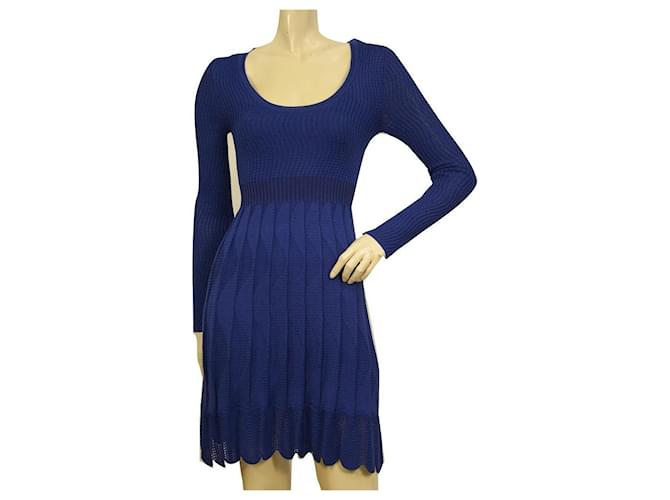 M Missoni Blue knitted Long Sleeves mini above knee Fit & Flare dress size 38 (Sold) - Joli Closet M Missoni Blue knitted Long Sleeves mini above knee Fit & Flare dress size 38 (Sold) - Joli Closet