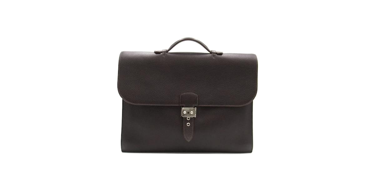 Hermès Togo Sac A Depeches 38 Brown Leather Pony-style calfskin