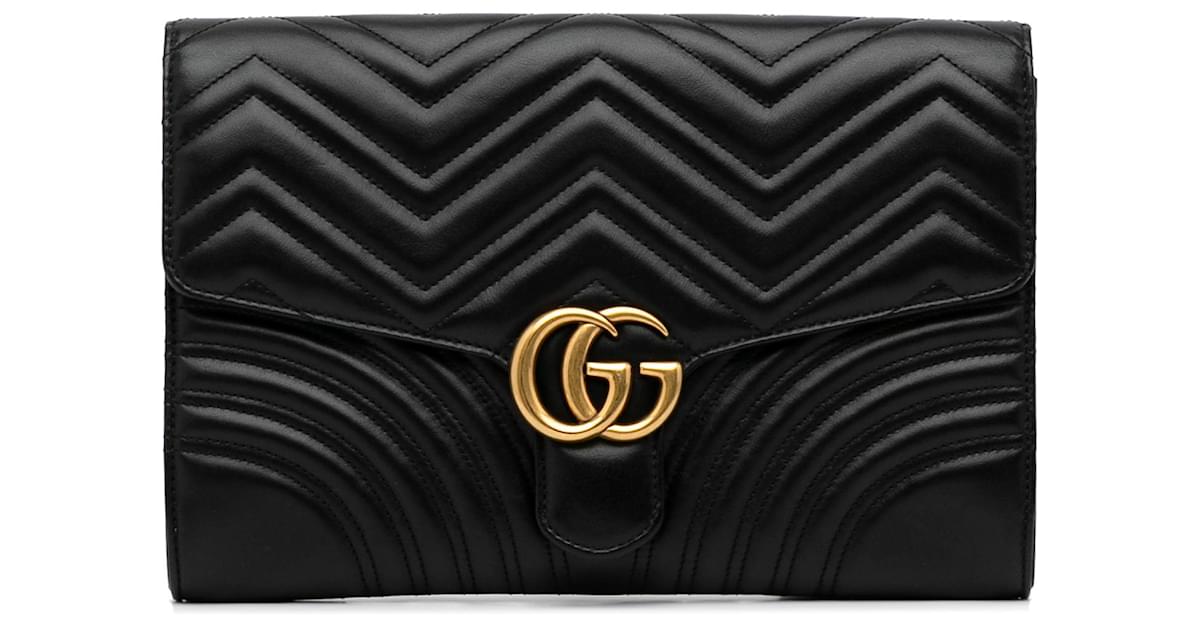 GUCCI Calfskin Matelasse GG Marmont Clutch Black 1312281