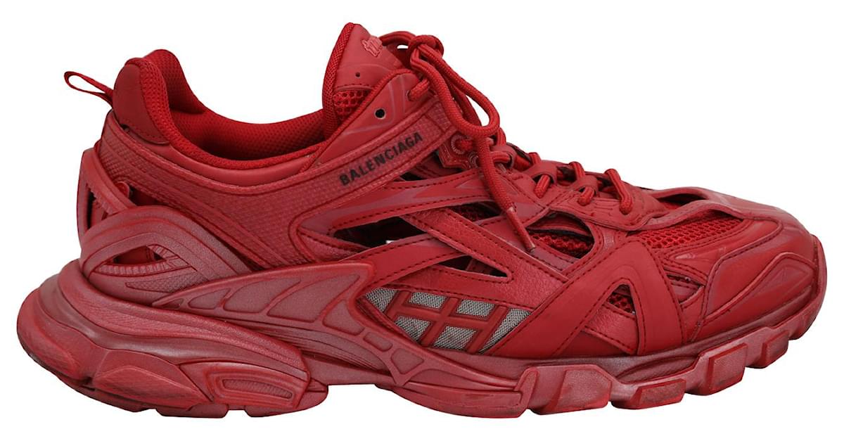 Balenciaga Track 2 Layered Metallic Sneakers in Red Polyurethane