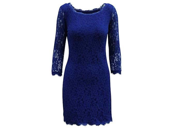 Diane von Furstenberg Zarita Lace Mini Dress in Blue Rayon
