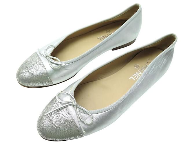 靴 CHANEL Coco Mark Ballerina SILVER BLACK CHANEL Ballet Design Shoes in Silver & Black, with COCO Mark
