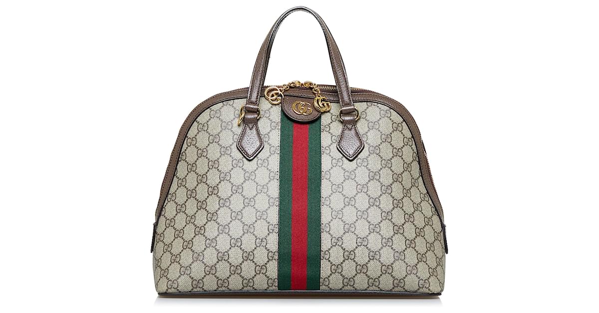 GUCCI GG Supreme Ophidia Web Sherry Line Shoulder Bag Beige Auth 29884A