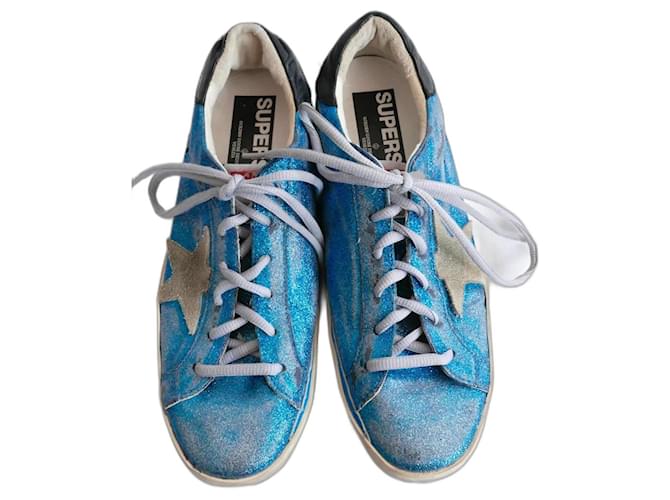 Golden Goose Super Star Sneakers Glitter Light blue Leather ref