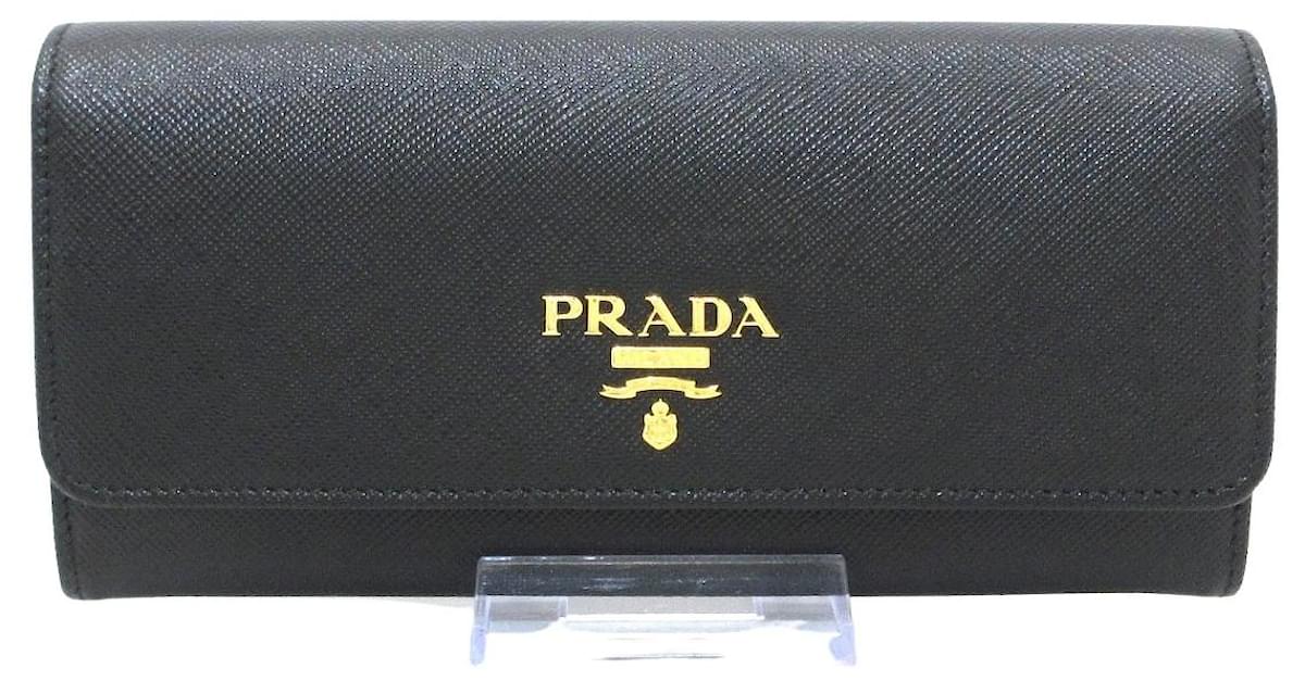 Prada Saffiano Leather Badge Holder, Women, Black