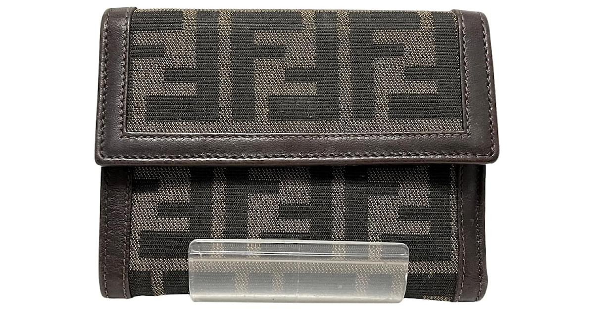 Vintage FENDI Long wallet w/Coin Pocket Zip Around Zucca pattern Canvas  Fabric