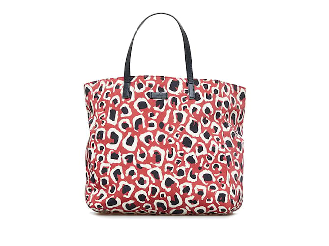 Gucci Bunny Print Tote Bag Red Beige Canvas 231228