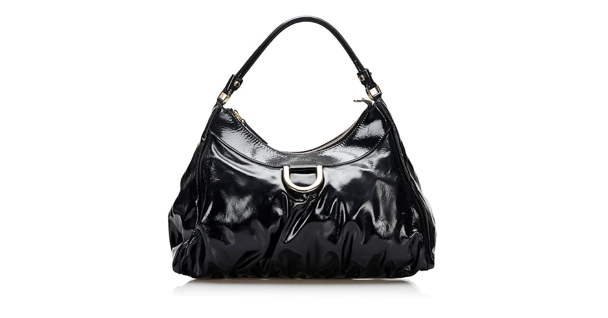 Gucci GG Abbey D-ring Hobo Shoulder Bag Black Patent Leather 