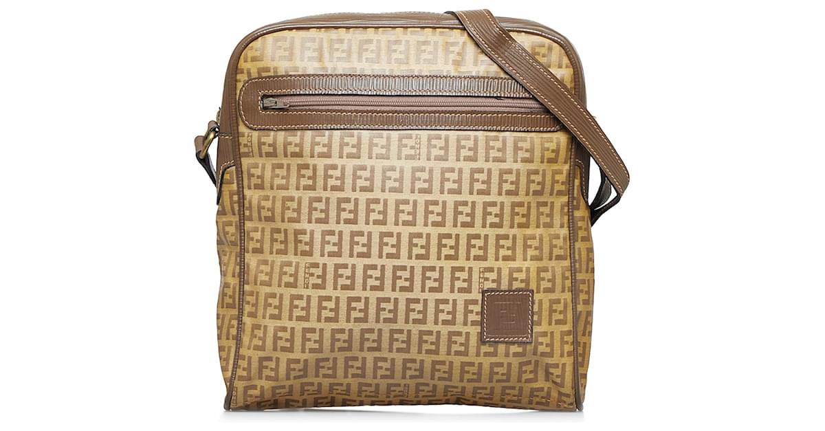 Fendi Brown Zucchino Crossbody Leather Cloth Pony-style calfskin Cloth  ref.951632 - Joli Closet