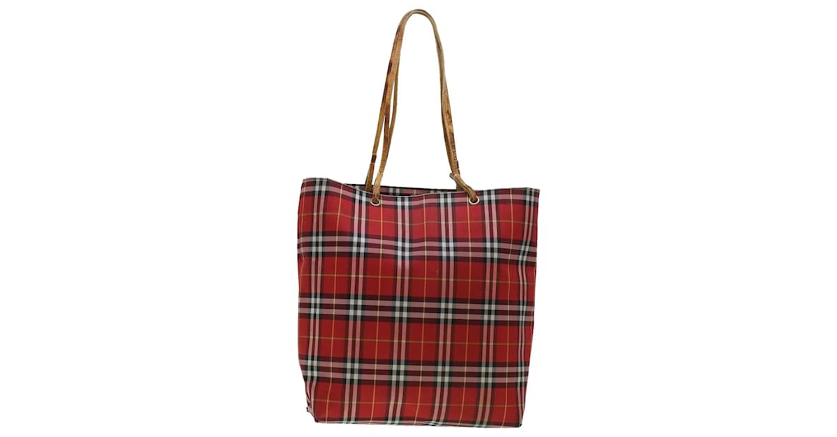 BURBERRY Nova Check Tote Bag Nylon Red Auth ti885