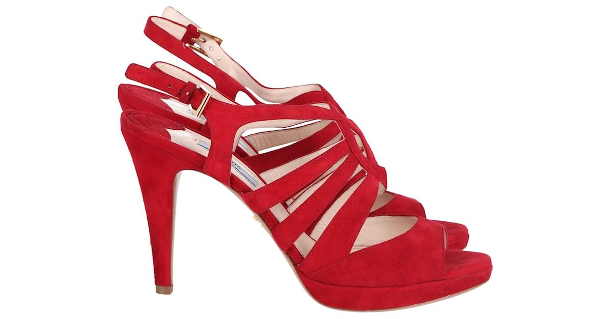 Prada red suede sandals best sale