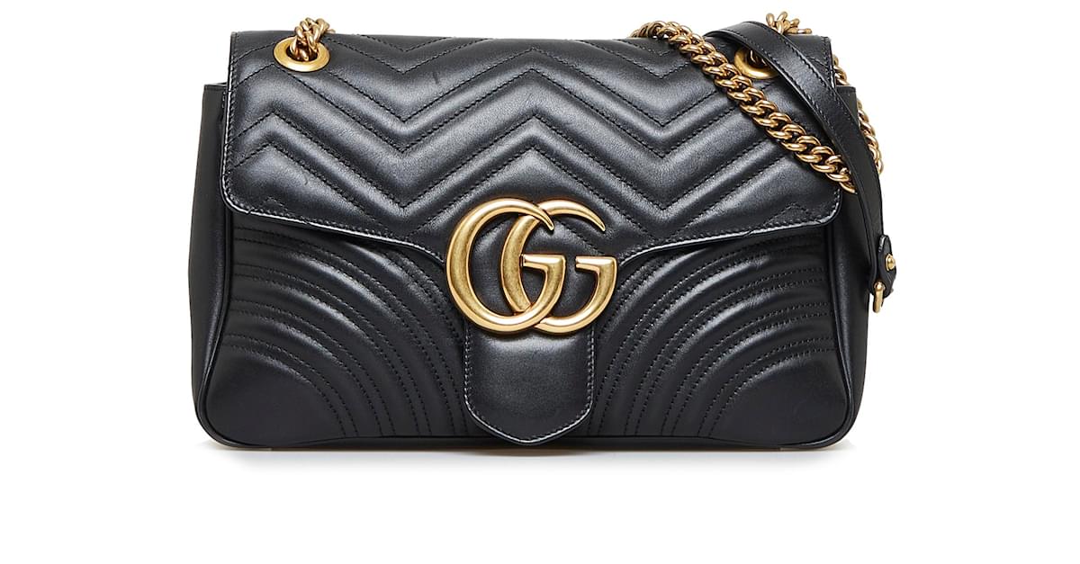 Borsa a tracolla piccola GG Marmont Matelasse Gucci nera Nero Pelle Vitello  simile a un vitello ref.989276 - Joli Closet