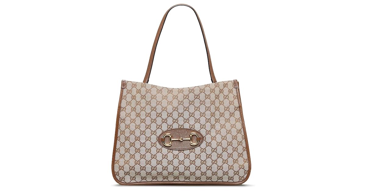 GUCCI Horsebit 1955 GG Canvas Medium Tote Bag Brown 623694