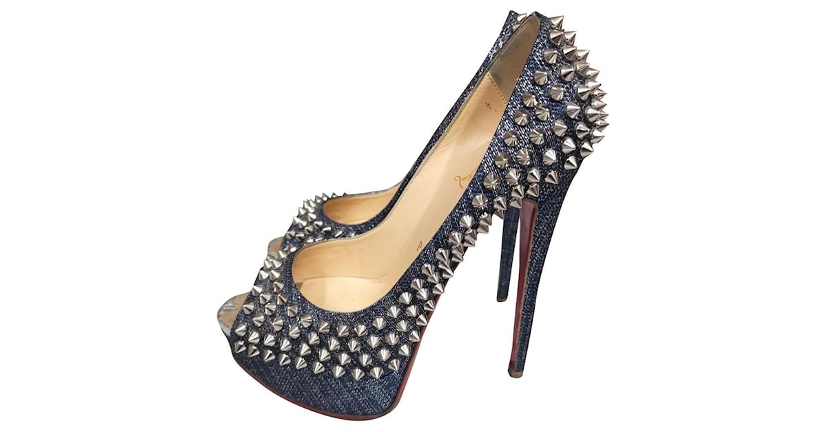 Christian Louboutin Spiked Lady Peep platform heels sz 36.5 Blue