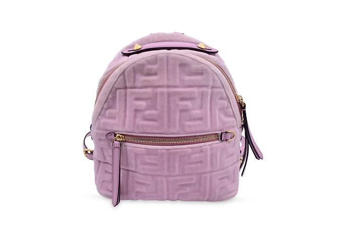 Fendi Baby Pink Velvet FF Embossed Mini Backpack Shoulder 