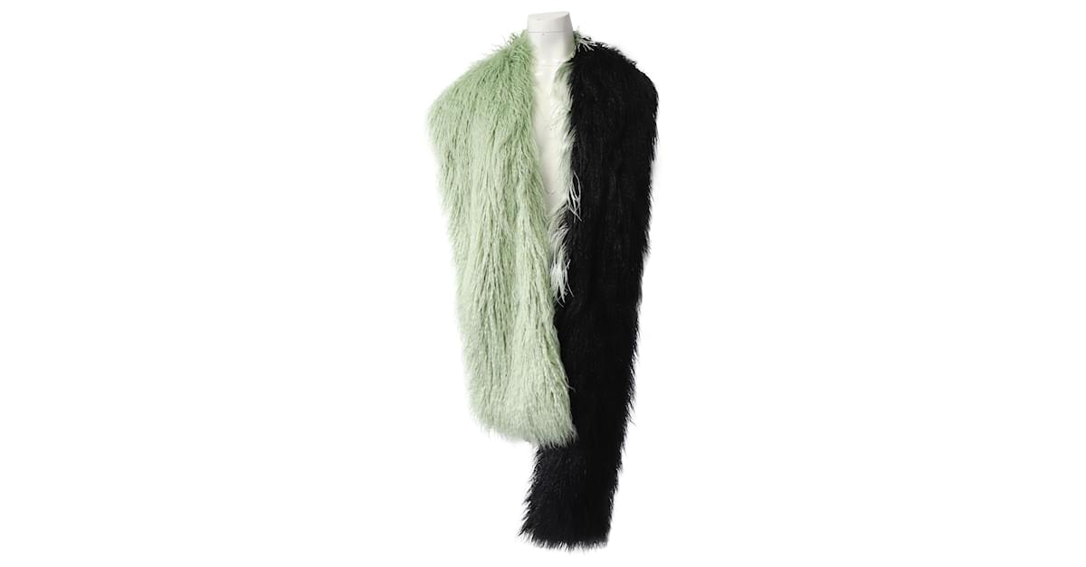 Dries Van Noten mint green and black oversized shaggy faux fur scarf — fall  2018 - V A N II T A S