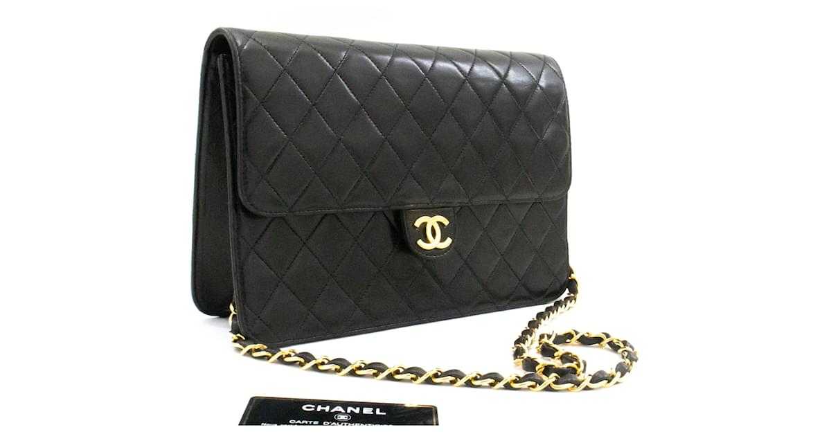 Chanel Chain Shoulder Bag Clutch Black Quilted Flap Lambskin Purse K13