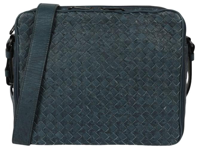 Bottega Veneta Double Zip Intrecciato Crossbody Bag Blue ref