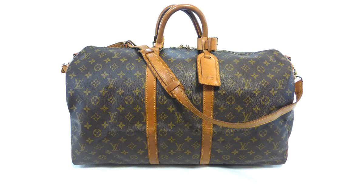 Louis Vuitton keepall 55 monogram shoulder strap Brown Leather ref.183904 -  Joli Closet