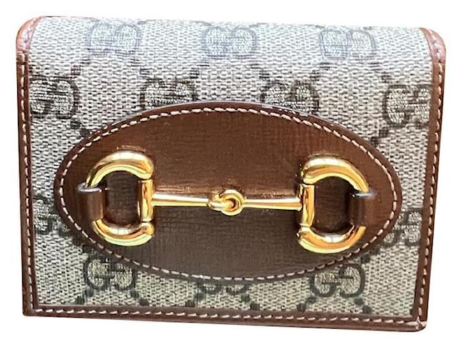 【90s vintage】GUCCI Horsebit motif Wallet Gucci Horsebit 1955 GG Card Case Wallet Brown Leather Denim Made