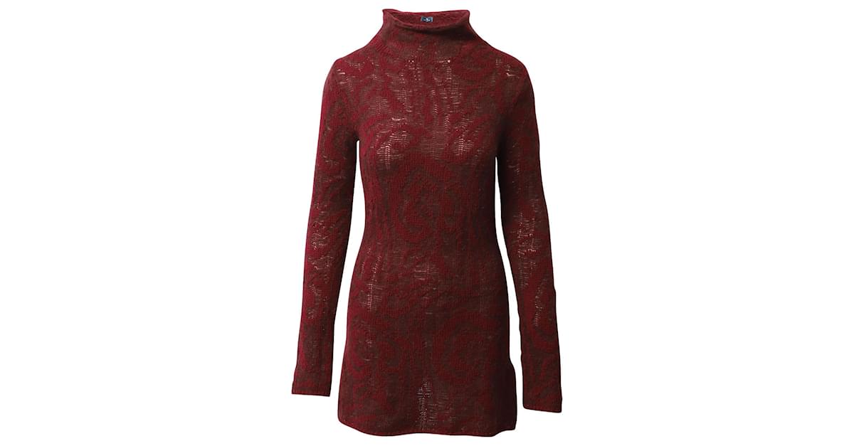 Etro Paisley Jacquard Turtleneck Mini Dress in Red Wool ref.924214