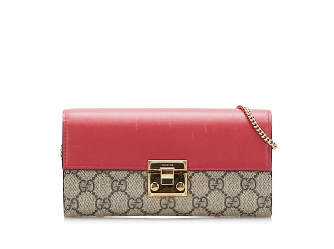 Gucci GG Supreme Padlock Wallet On Chain 453506 Beige Cloth