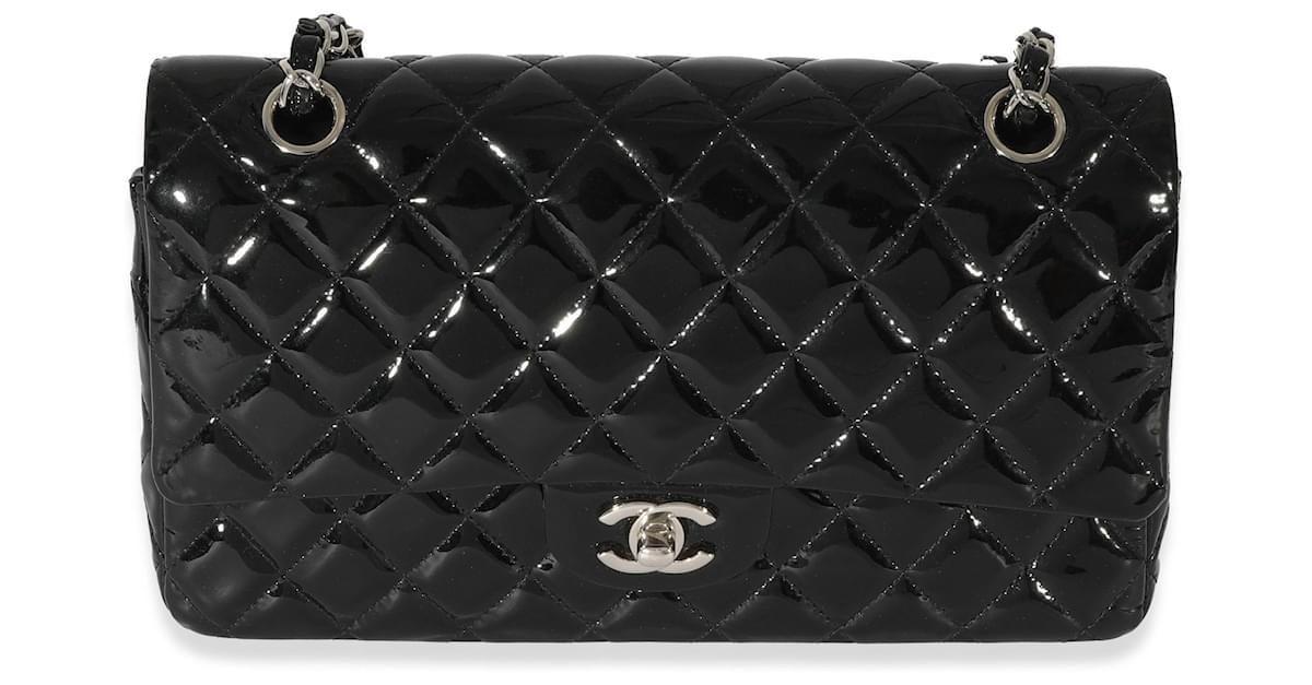 Timeless Chanel Black Quilted Patent Leather Medium Classic Double