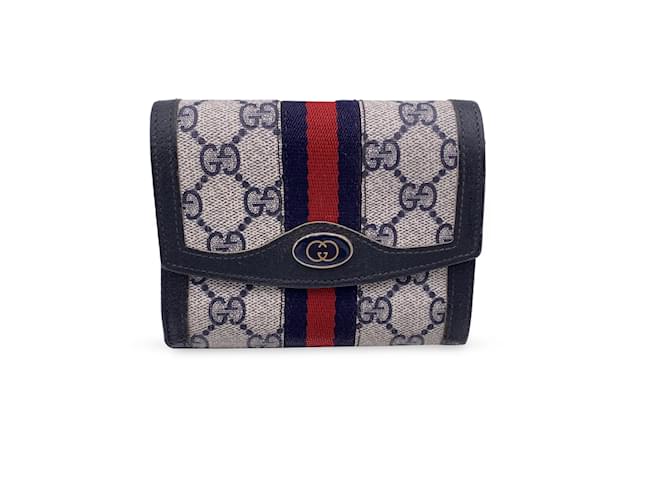 Gucci Vintage Blue Monogram Canvas Wallet Coin Purse with