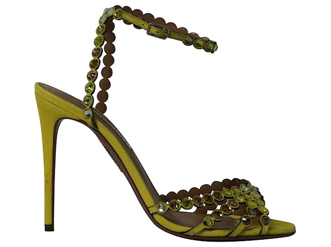 Aquazzura Tequila 105 Embellished Sandals in Yellow Suede ref