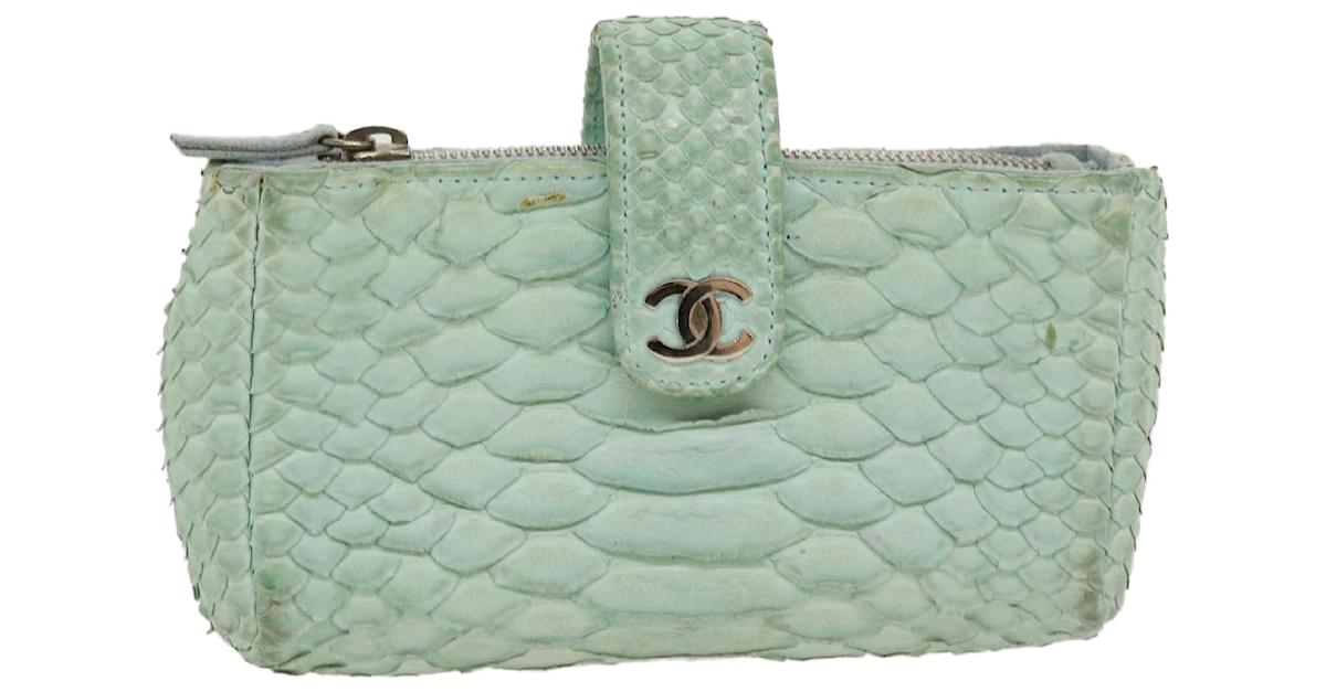 CHANEL Snake Pattern Pouch Leather Turquoise Blue CC Auth yk7051b  ref.927954 - Joli Closet