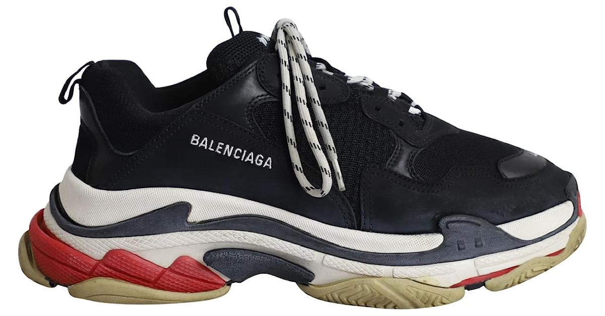 First Balenciaga Triple S Sneakers in Black White Red Polyester