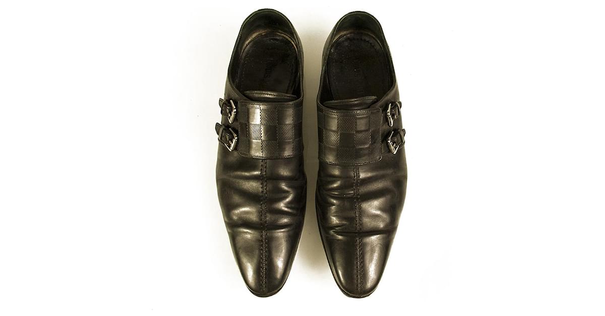 Louis Vuitton LV Men's Damier Black Leather lined Buckle Monk