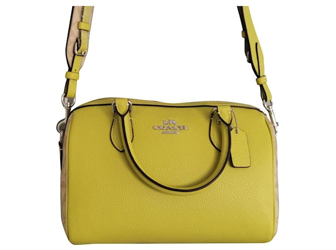 Coach Handtaschen Beige Grün Khaki Gelb Silber Hardware Leder