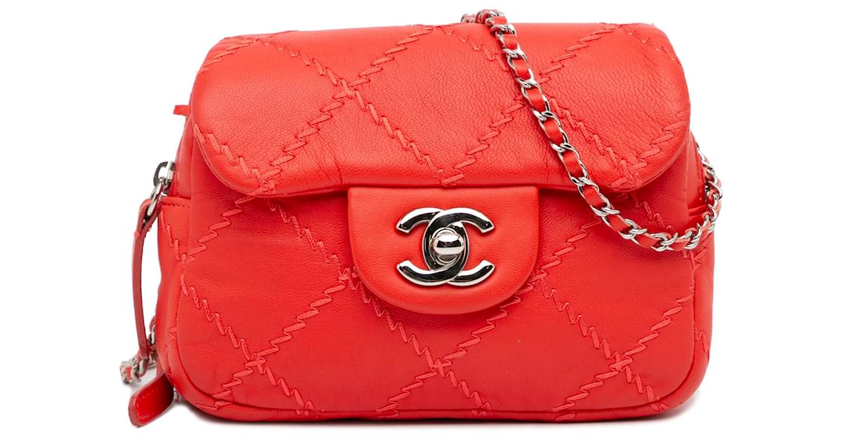 Chanel Red Ultimate Stitch Mini Flap Wallet On Chain Leather ref.930934