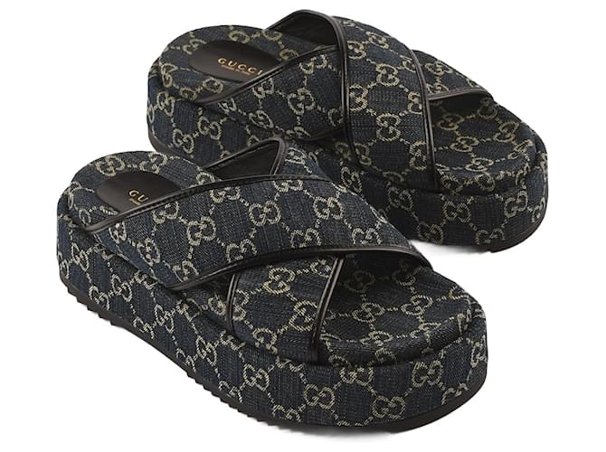 GUCCI Sandals 40 cloth Black Joli Closet