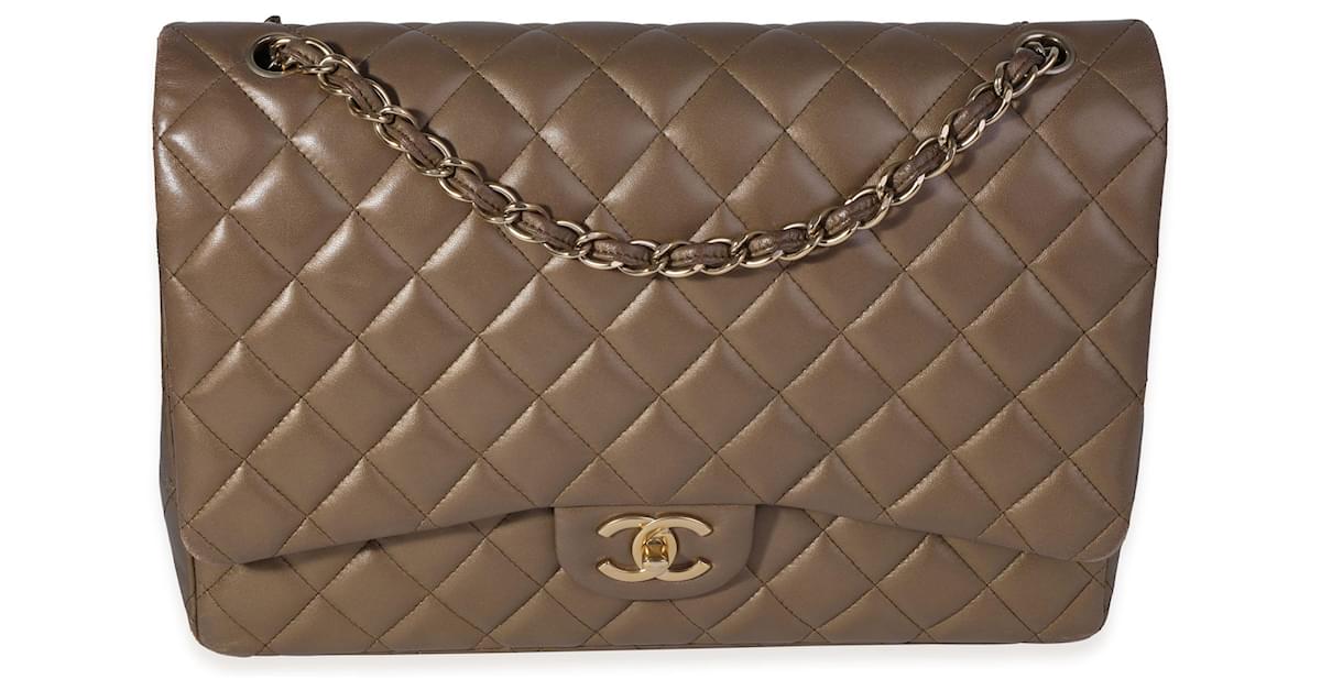 Timeless Chanel Bronze Quilted Lambskin Maxi Classic Double