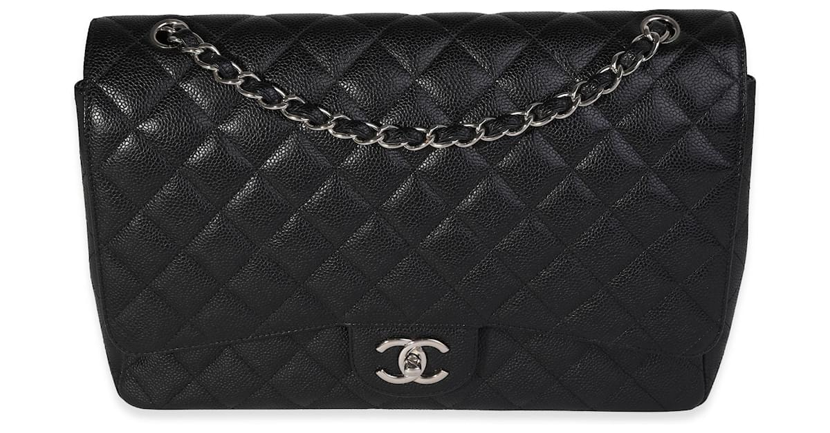 Timeless Chanel Black Quilted Caviar Maxi Classic Double Flap Bag Leather  ref.932560 - Joli Closet