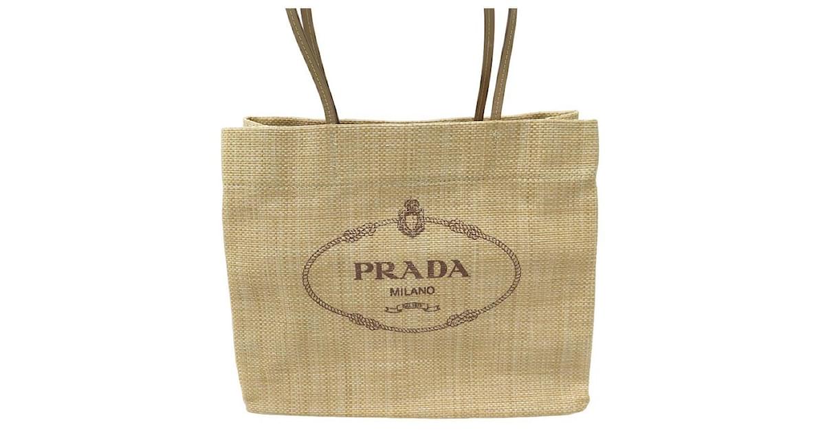 NEW PRADA LOGO CABAS HANDBAG IN STRAW RAFFIA NEW STRAW HAND BAG PURSE Beige  Rope ref.934385 - Joli Closet