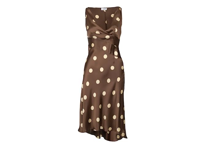 brown polka dot dress amazon Brown and White Polka Dot Print Puff Sleeve Midi Dress