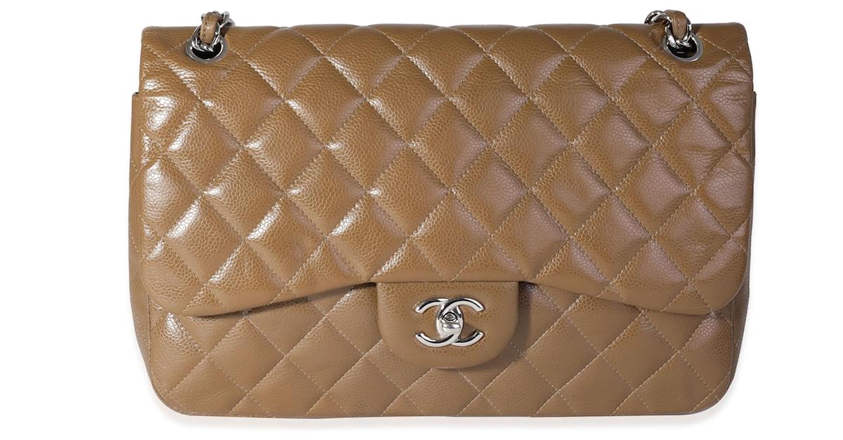 Chanel Double Flap Khaki Leather Shoulder Bag (Pre-Owned)