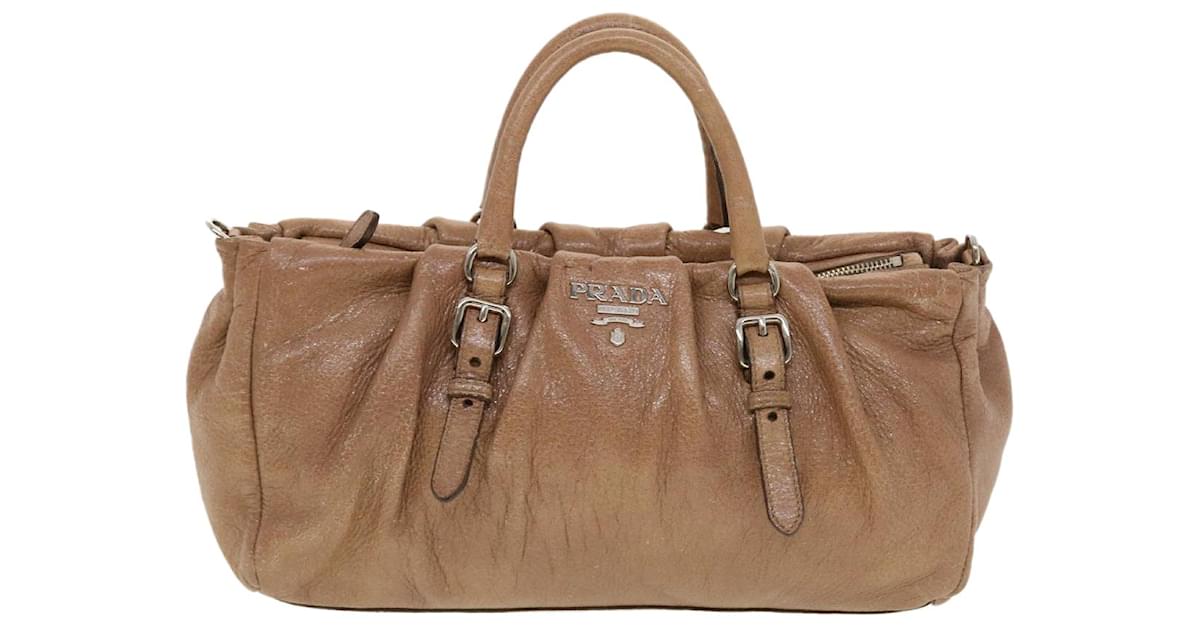 Prada tan best sale leather handbag