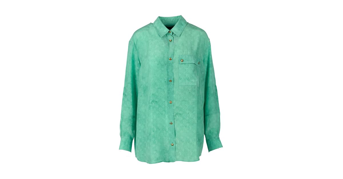 LOUIS VUITTON blue silk MONOGRAM CLOUD MASCULINE Button Up Shirt