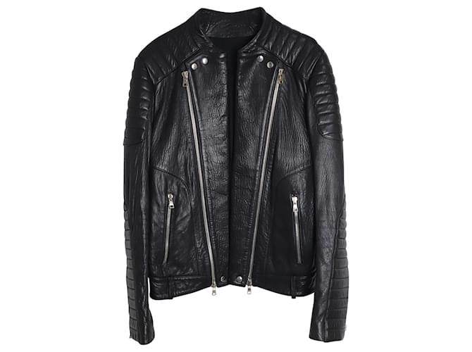 Balmain Moto Biker Jacket in Black Lambskin Leather ref.JC936090