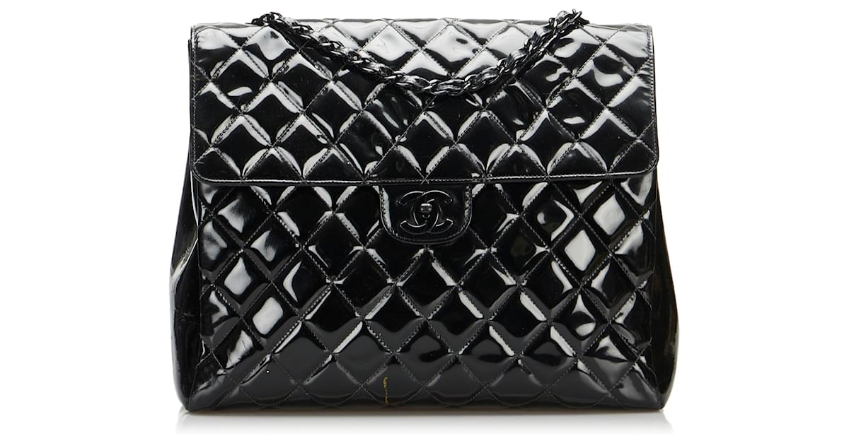 Black Chanel So Black Matelasse Patent Leather Single Flap Bag