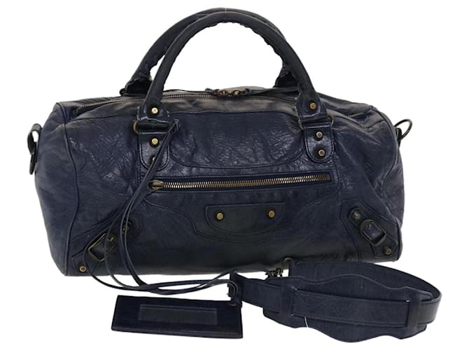 BALENCIAGA Tzigie Hand Bag Leather 2way Navy 128523 auth 43113