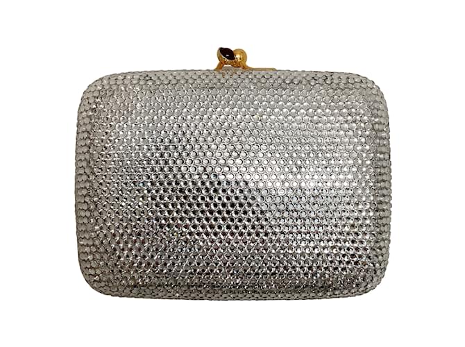 Judith Leiber Small Silver Crystal Embellished Minaudière Clutch