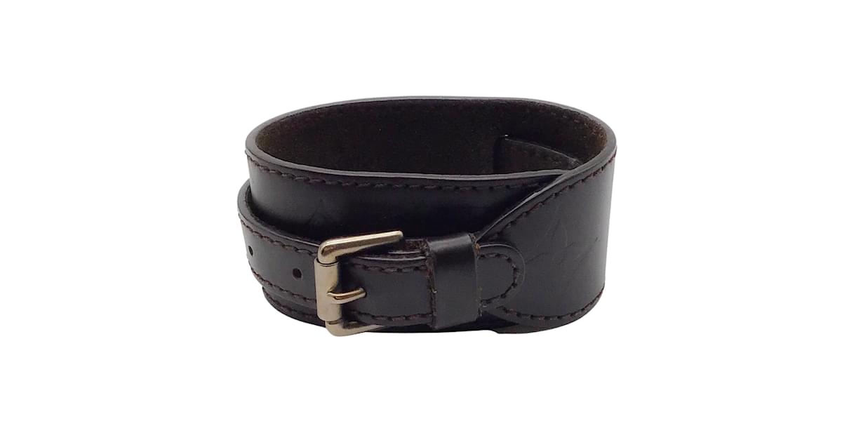 Louis Vuitton Brown Leather Mono Embossed Buckle Bracelet