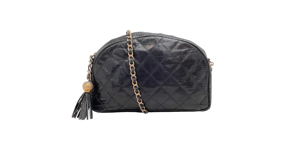 CHANEL Navy Blue Lizard Exotic Leather Quilted Gold Octagon Evening  Shoulder Bag