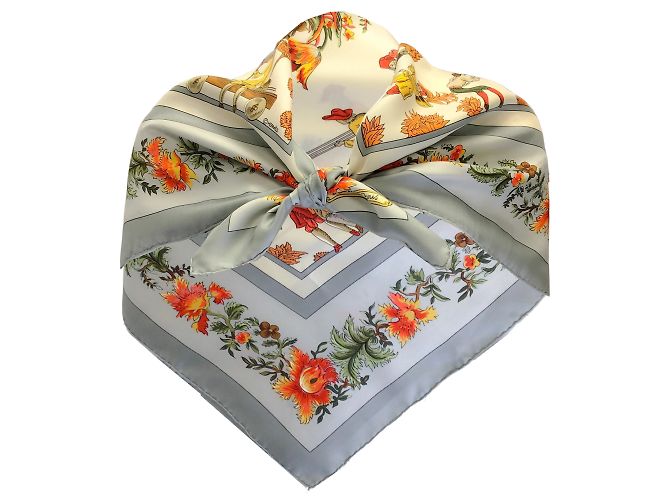 Foulard Hermès Carré Les Jardiniers Du Roy - Soie Multicolore - Occasion - Modèle Rare