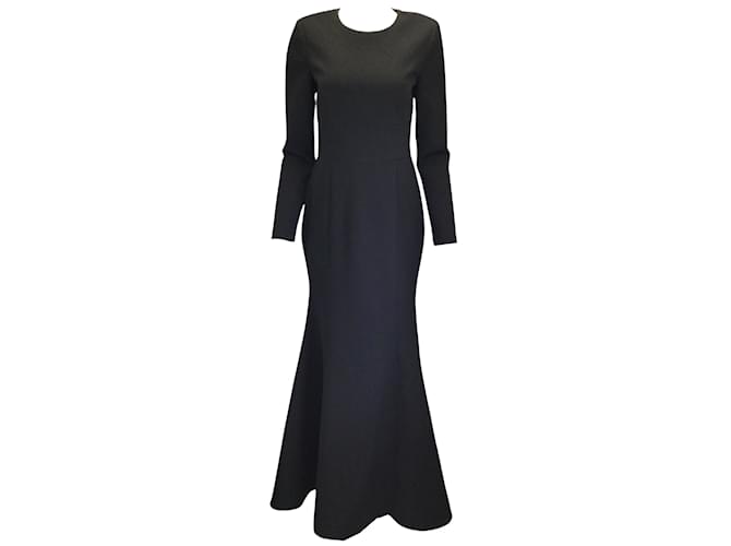 Rebecca Vallance Barbie Long Sleeved Open Back Crepe Gown / Formal Dress in  Black (Sold) - Joli Closet